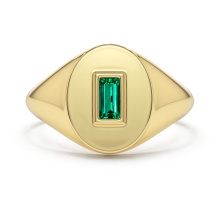 Men women 925 sterling silver 14k Gold Baguette Emerald Signet Ring